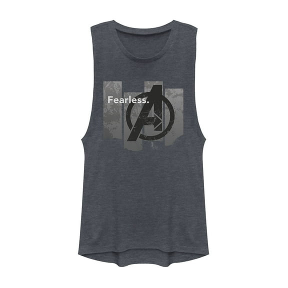 Junior's Marvel Avengers: Endgame Fearless Column  Festival Muscle Graphic Tee Denim Blue Heather Small