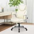 thumbnail image 2 of Costway PU Leather Swivel Office Desk Chair with Flip Up Armrest, Beige, 2 of 12