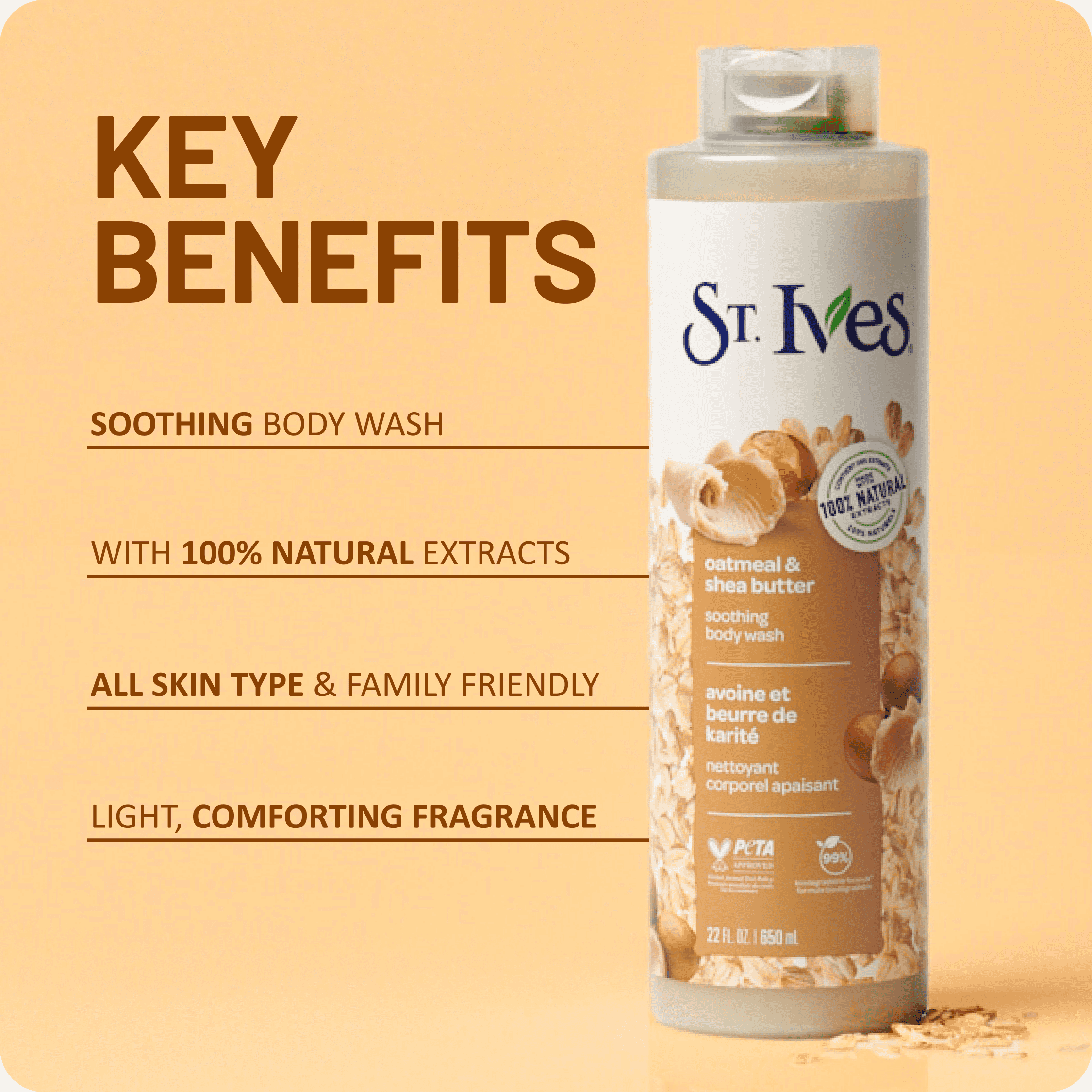 St. Ives Soothing Body Wash for Women, Oatmeal & Shea Butter, 22 fl oz