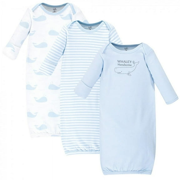 Touched by Nature Baby Boy Organic Cotton Long-Sleeve Gowns 3pk, Whale, 0-6 Months