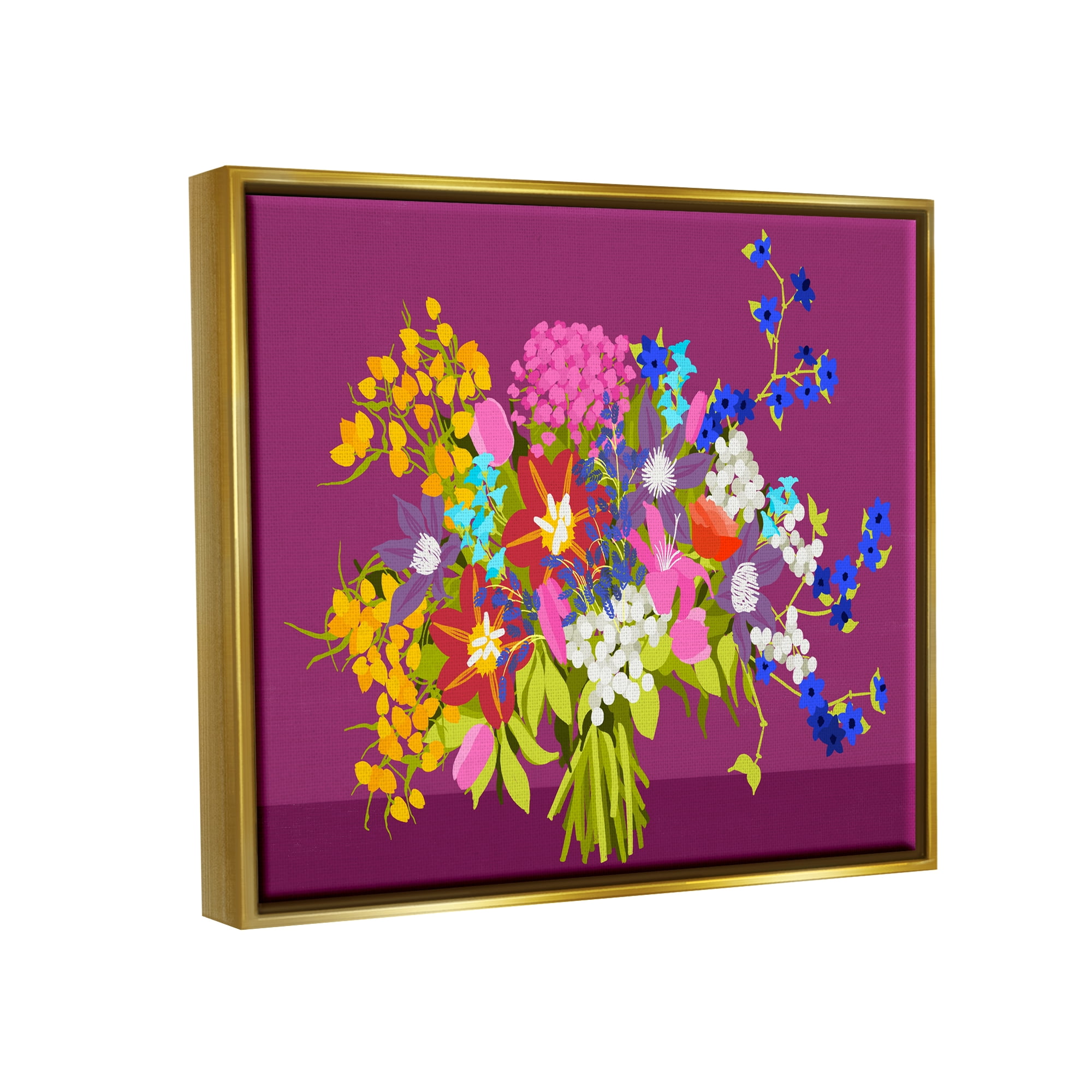 Stupell Industries Mixed Florals on Purple Botanical & Floral Painting Gold Floater Framed Canvas Art Print Wall Art, 31 x 25
