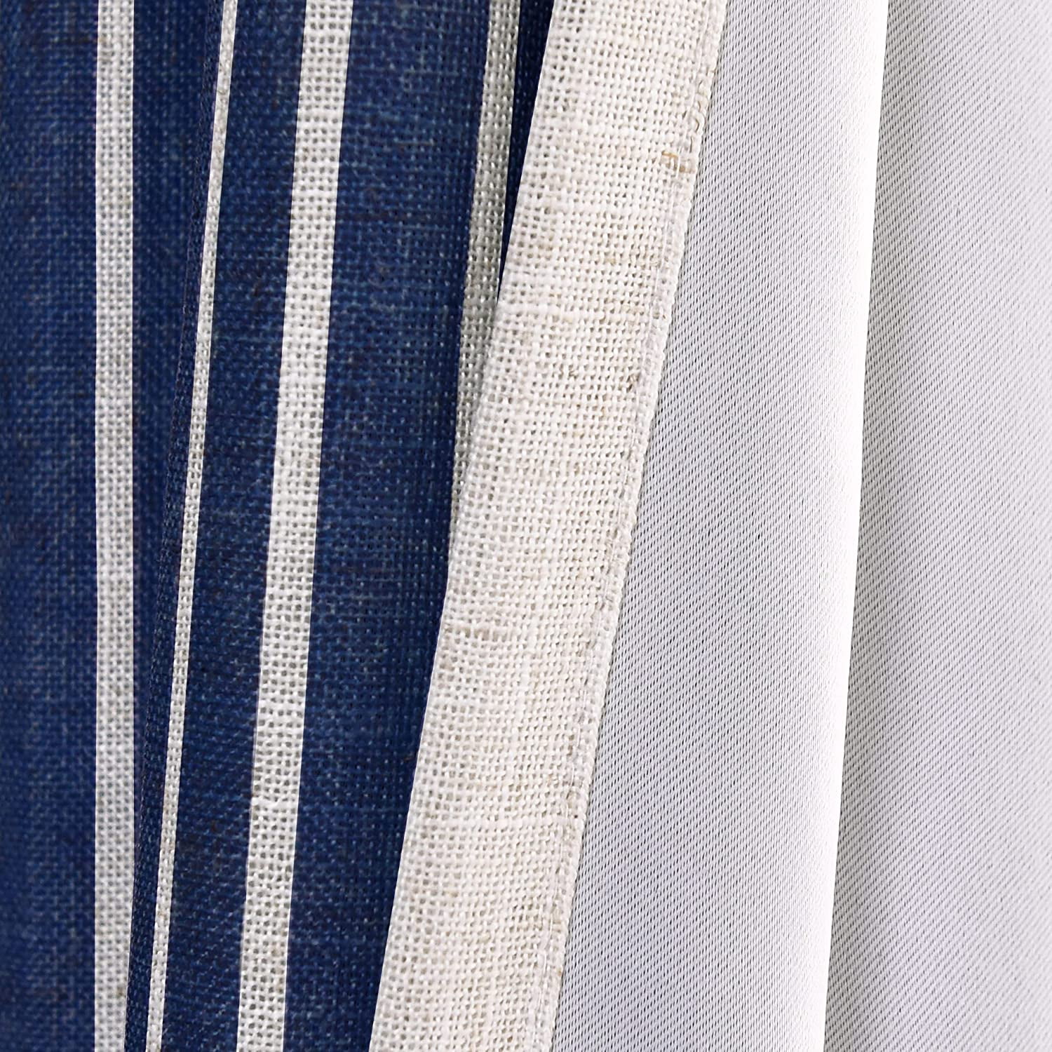DriftAway Chris Vertical Striped Pattern Linen Textured Thermal Insulated Blackout Window Curtain Valance Rod Pocket Lined Single, 52" x 18" Plus 2" Header, Ivory Dark Blue