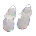 thumbnail image 2 of Girls Glitter Bow LED Light Up Sandals, Adjustable Buckle Open Toe Kids Summer Shoes, Non Flexible Sole Sparkling Beach Party Walking Sandals 4-9Y, 2 of 5