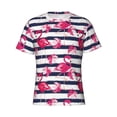 thumbnail image 4 of Vsdgher Dark Blue Stripes and Flamingos Print Men's Dry Fit Mesh Athletic Shirts Moisture Wicking Tennis T-Shirt Tops, 4 of 9