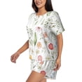thumbnail image 2 of Uemuo Wildflower Watercolor 2 Pattern Women's Short-Sleeved Pajama, Button-Front Loungewear, 2-Piece Summer Sleepwear, Elastic Drawstring Shorts-X-Large, 2 of 7
