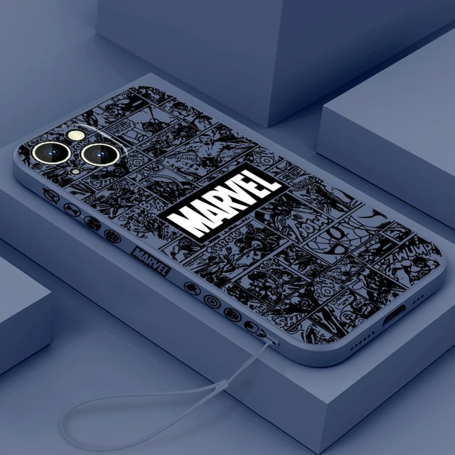 Funda de dibujos animados de superhéroes de Marvel para Apple iPhone 14, 13, 12, 11 Pro Max Plus, XS, XR, X, 8, 7, SE, cuerda líquida izquierda Fivean unisex