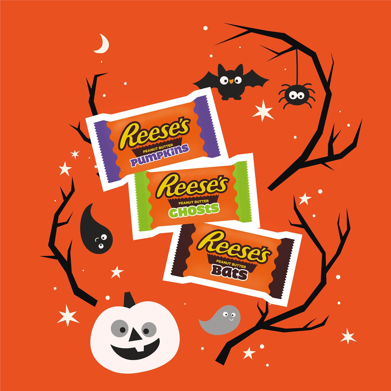(2 pack) REESE'S Assorted Milk Chocolate Snack Size Peanut Butter Shapes, Halloween Candy Jumbo Bag, 14.4 oz
