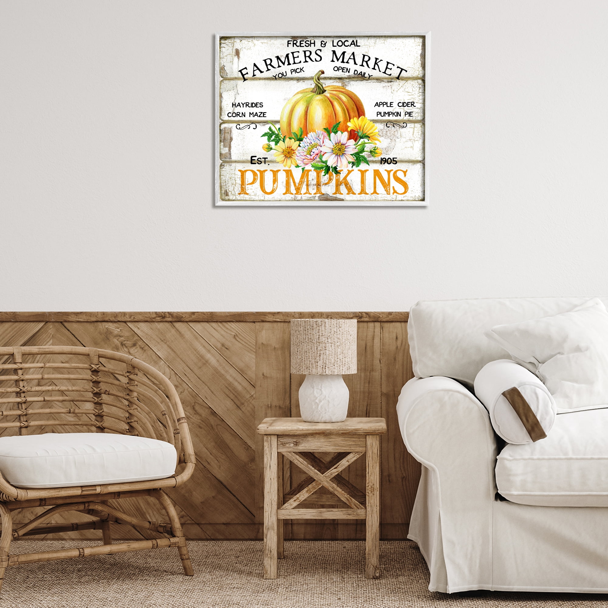 Stupell Industries Rustic & Floral Farm Market Holiday Painting White Framed Art Prints Wall Art, 30 x 24
