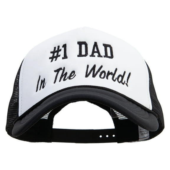 #1 DAD in the World! Big Size Embroidered Big Foam Mesh Truck Cap - White Black XL-3XL