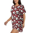 thumbnail image 3 of Womens Pajama Sets With Pocket, football soccer ball red Lounge Sets Short Sleeve Sleepwear PJ Sets for Women, 3 of 6