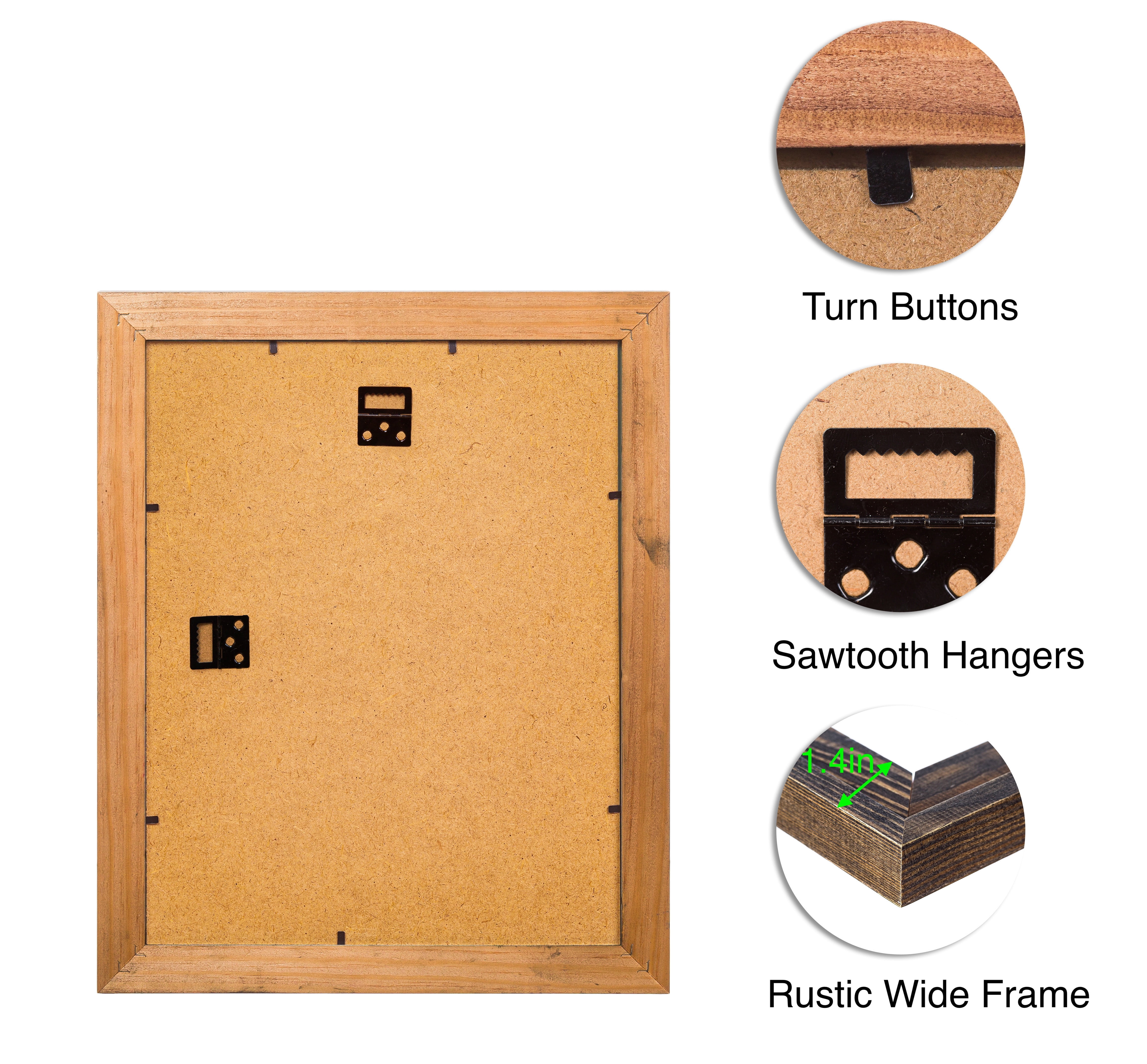 100% Solid Wood 16x20 Poster Picture Frame with Mat or 18x24 without Mat - Rustic Natural Wooden Wall Photo Frames, Brown