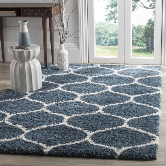 Safavieh Hudson Arline Geometric Shag Area Rug, Slate Blue/Ivory, 9' x 9' Square