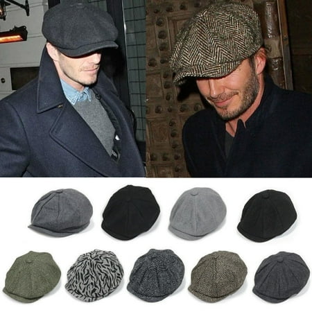 Men Wool Gatsby Eight Panel Newsboy Caps Warm Driving Flat Hat Cabbie Golf