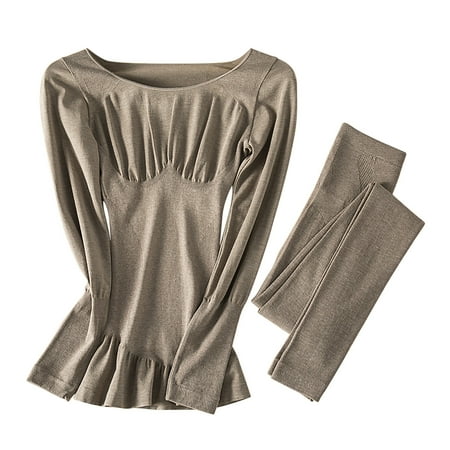 

Simplmasygenix Thermal Underwear for Women Men Autumn and Winter Warm Thin Skinny Self Heating Warm Clothing Seamless Round Neck Shaping Underwear Set