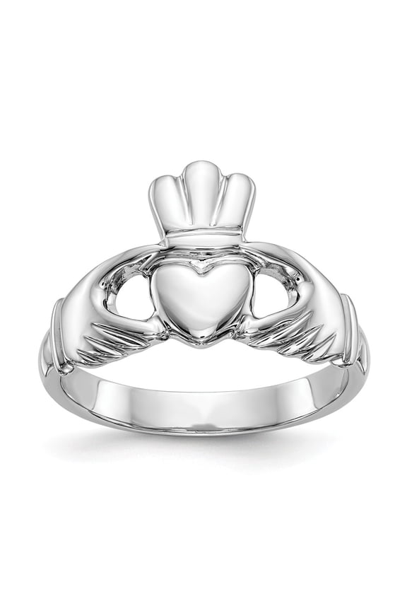Real 14kt White Gold Polished Men's Claddagh Ring Size: 8; for Adults and Teens; for Women and Men