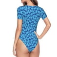 thumbnail image 3 of Uemuo Blue Maple Leaf Pattern Women's One Piece Short Sleeve Swimsuit Rash Guard Surfing Modest Quick-drying Swimsuit Beach Essentials-XX-Large, 3 of 9