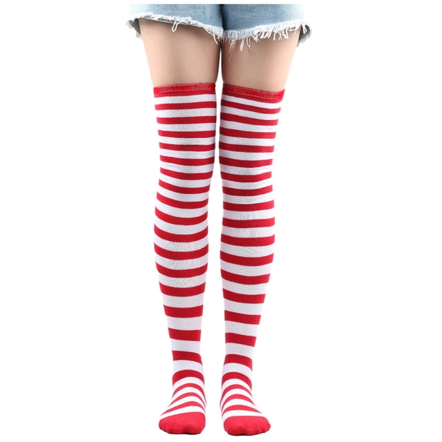 Uinagy Halloween Christmas Striped Socks Over The Knee Socks Festive Striped Socks