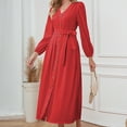 thumbnail image 4 of IROINNID Long Sleeve Dress for Women Fall Dress Full-Length Shirt Dress Sexy Vintage V Neck Long Sleeve Solid Dresses,Red, 4 of 9