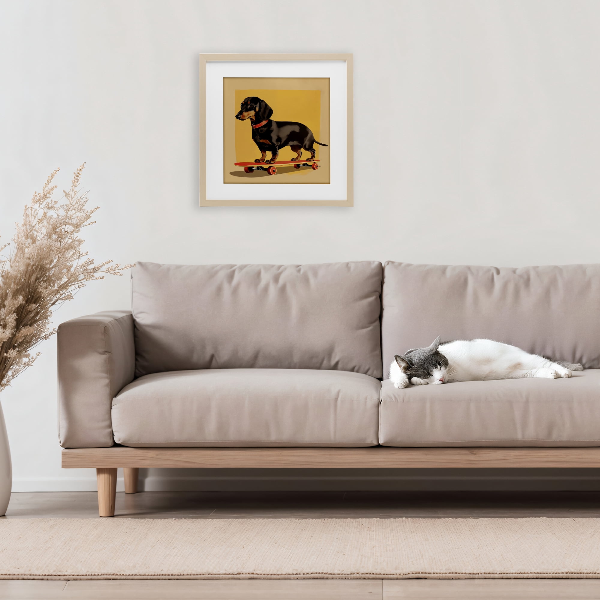 Stupell Industries Dachshund on Red Skateboard Birch Framed Print Under Glass, design by Andreas Magnusson
