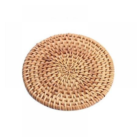 

Wisremt Pure Handwork Knitting Rattan Coffee Cup Mat Round Solid Anti-skid Insulation Pad 10cm