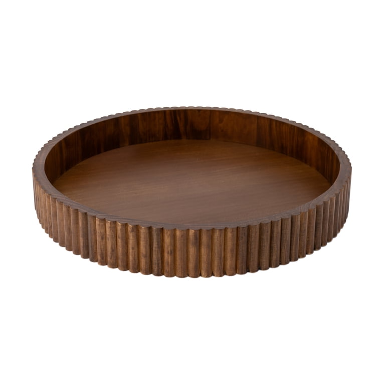 Better Homes & Gardens Ribbed Wood Decorative Tray, Walnut Finish