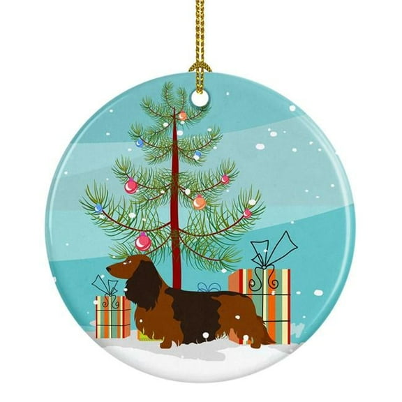 Carolines Treasures BB8449CO1 Longhaired Dachshund Christmas Ceramic Ornament