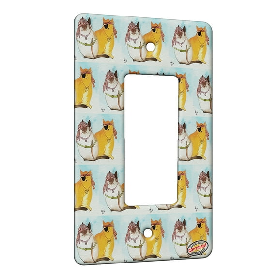 KuzmarK™ 1 Gang Rocker Wall Plate - Siamese and Tabby Pirate Kitties with Pirate Bling Cat Modern Art by Denise Every