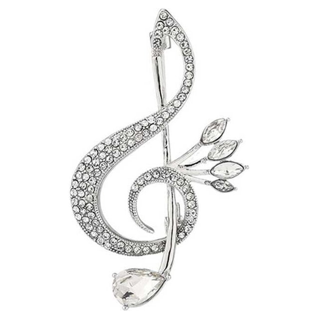 Jumpingount Women Music Note Brooch Pin Rhinestone Overcoat Decorations Jewelry Breastpin Decor Alloy Suit for Dating Party Jewelries Type1