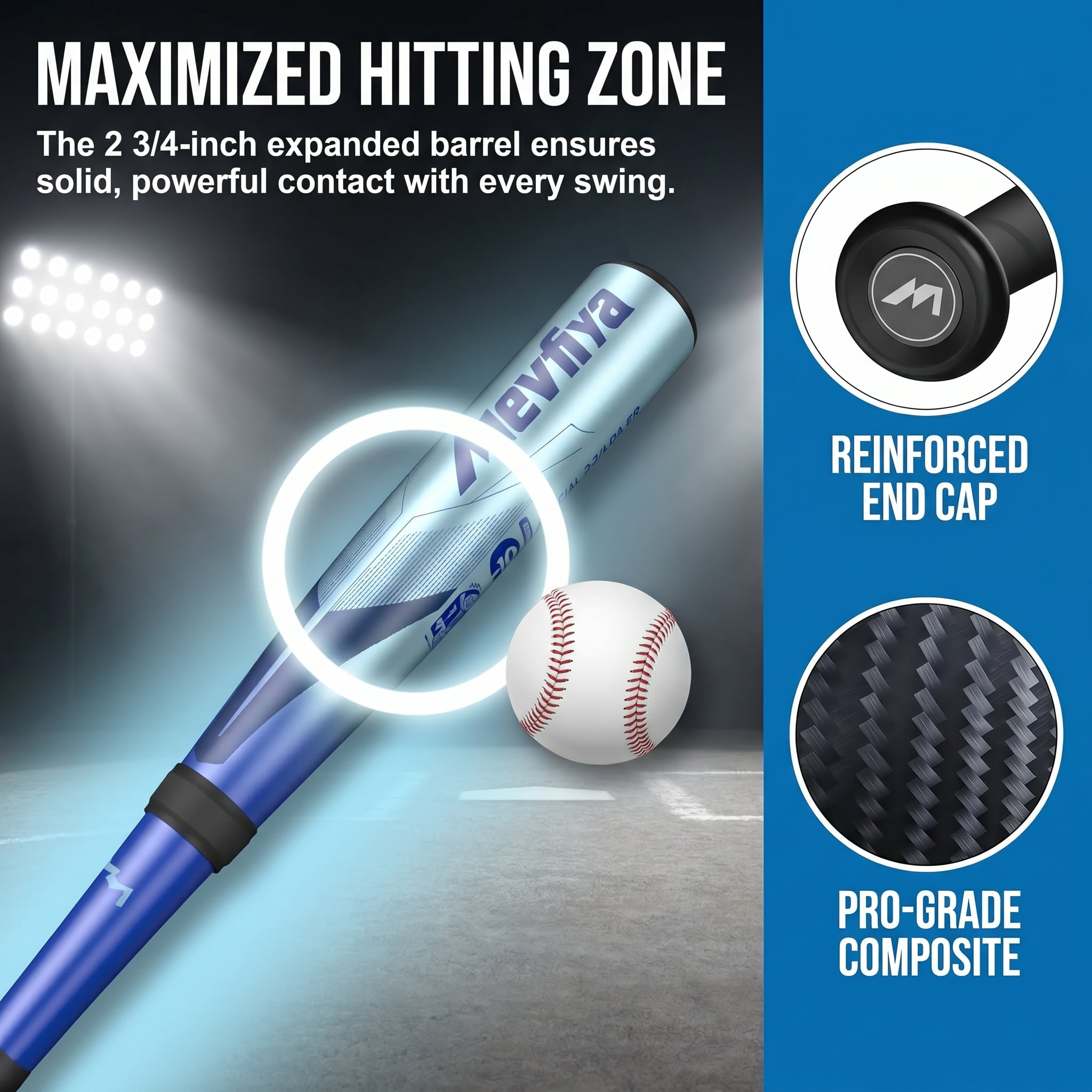 Mevfiya 32 Inch Carbon Composite Youth Baseball Bat, -10 Drop Weight, 2 3/4" Barrel Anti-Vibration Baseball Bat with Baseball and Storage Bag for Teenagers