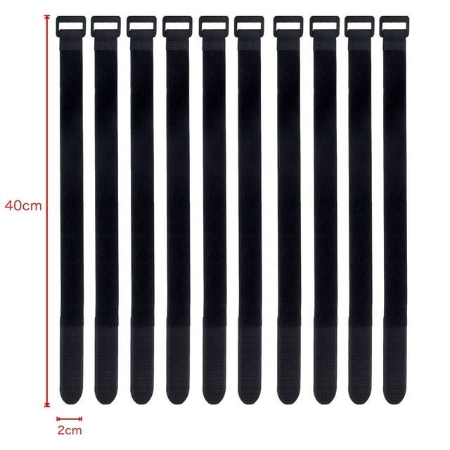 10Pcs Nylon Cable Ties Reverse Buckle Strap 2cm Width Reusable Magic Self Adhesive Tape Fastener Hook Loop Fixed Strap Durable 40x2cm-Black 10Pcs