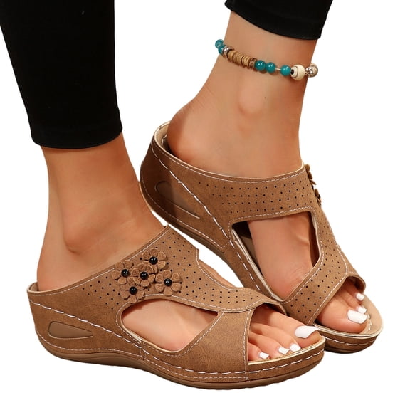 Willtoo Orthopedic Sandals for Women Comfortable Wedge Shoes Slip On Wide Width Sandals for Women Dressy Summer Flip Flops Casual Walking Sandals Arch Support Slides Sandals