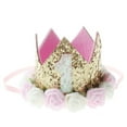 thumbnail image 2 of Fiudx Tiara de Oro Rosa, Diadema Floral con Purpurina, Gorro para Fiesta de Cumpleaños de Bebé, Ajuste Elástico Suave, Ideal para Fotografía, Primera Fiesta de Princesa, Cómoda y Moderna, Tamaño 10 X, 2 of 2