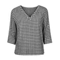 thumbnail image 3 of Bosfbaoi Summer Tops for Women V Neck 3/4 Length Sleeve Womens Tops Casual Loose Fit Gingham Plaid Blouse, 3 of 7