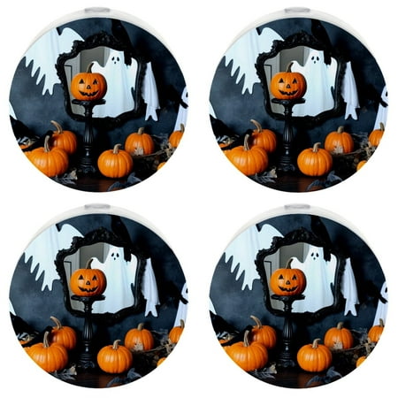 

LED Night Lights Plug into Wall 4-Pack 0.5W Plug in Night Light Dusk to Dawn White Bright Nightlight for Bedroom Bathroom Hallway Kitchen Halloween Jack-O-Lantern Pumpkin Night Boo