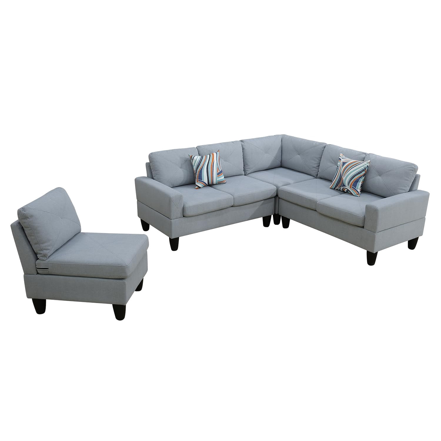 4-Piece Couch Living Room Sofa Set, 6 Seater Modular Sectional Couch L Shaped Corner Sofa, Grey