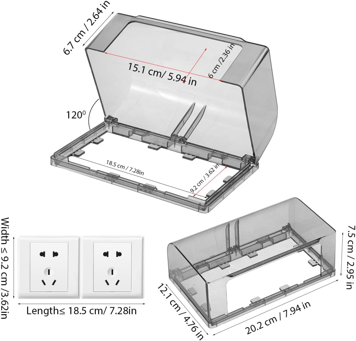 ABCISI Flip Weatherproof Outlet Cover, Wall Switch Electrical Power Outlet Cover, Socket Box Self Adhesive Receptacle Protector, Splash Guard for Bathroom and Outdoor Use (Gray)