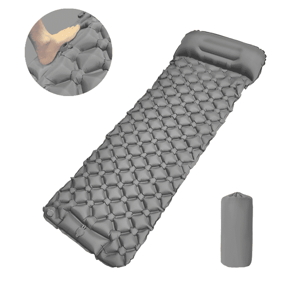 Outdoor camping inflatable mattress, lightweight with built-in foot pump, self-inflating mattress suitable for overnight outdoor travel, gray version.