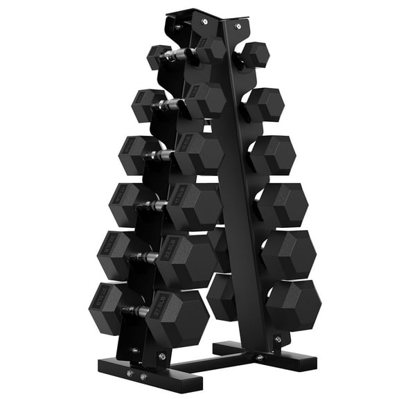 HANDBODE 180 lb Dumbbell Set Rubber Encased Hex Dumbbell Free Weights Dumbbells Home Weight Set with 6-Tier A-Frame Dumbbells Rack
