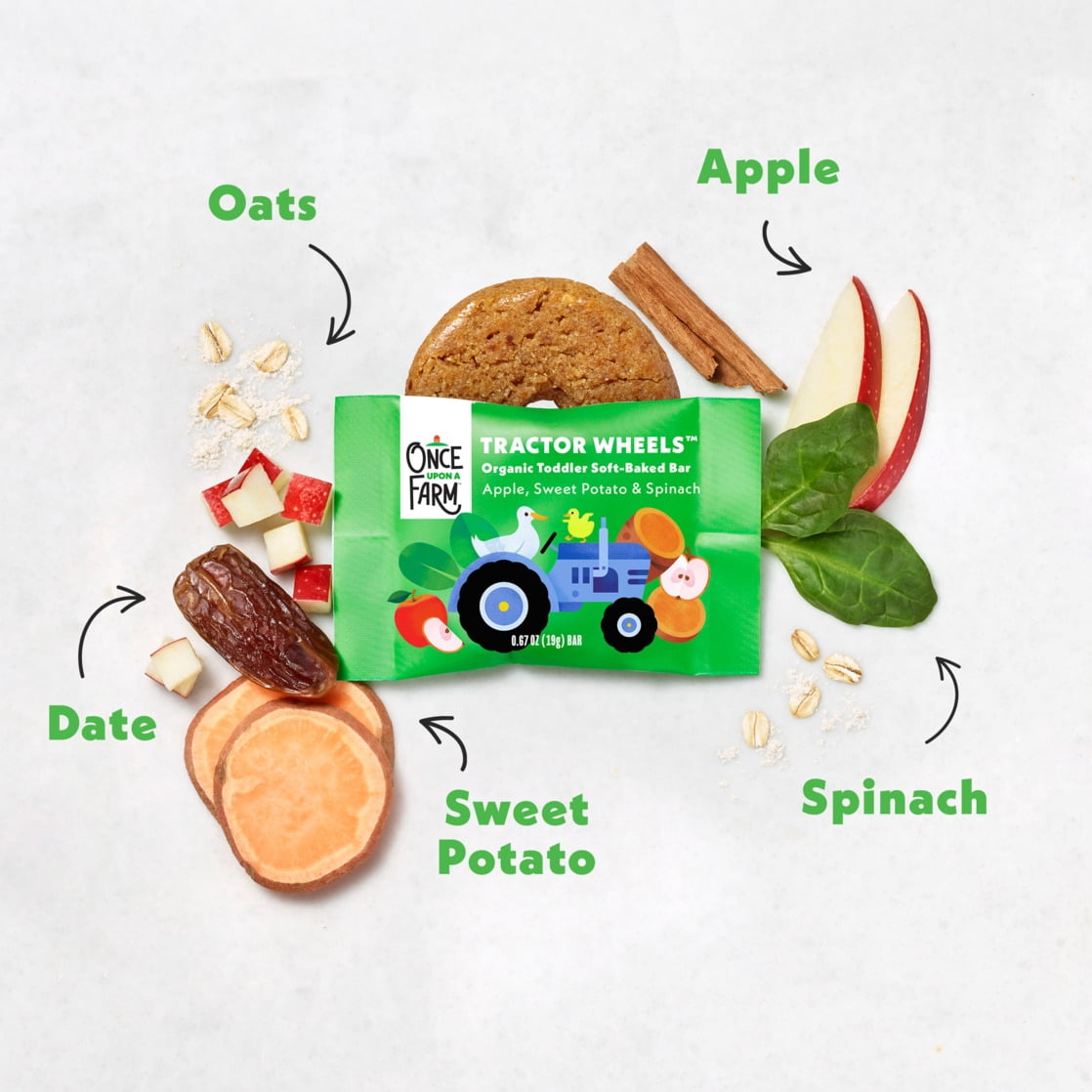 Once Upon a Farm Organic Tractor Wheels Toddler Bar, Apple, Sweet Potato & Spinach 5 Count