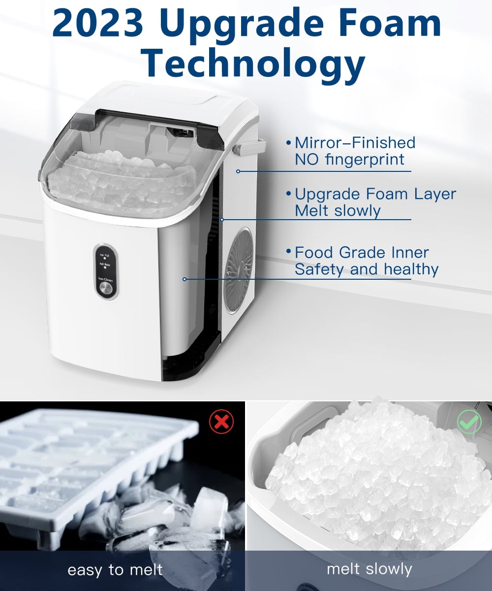 Joy Pebble 33Lbs/Day Countertop Nugget Ice Maker,Potable with Scoop,Cubes Ready in 10 Mins,Red
