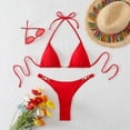thumbnail image 2 of Sevevn Women's Triangle Bikini Set Halter Front Clasp Thong Two Piece Swimsuit Red L, 2 of 7