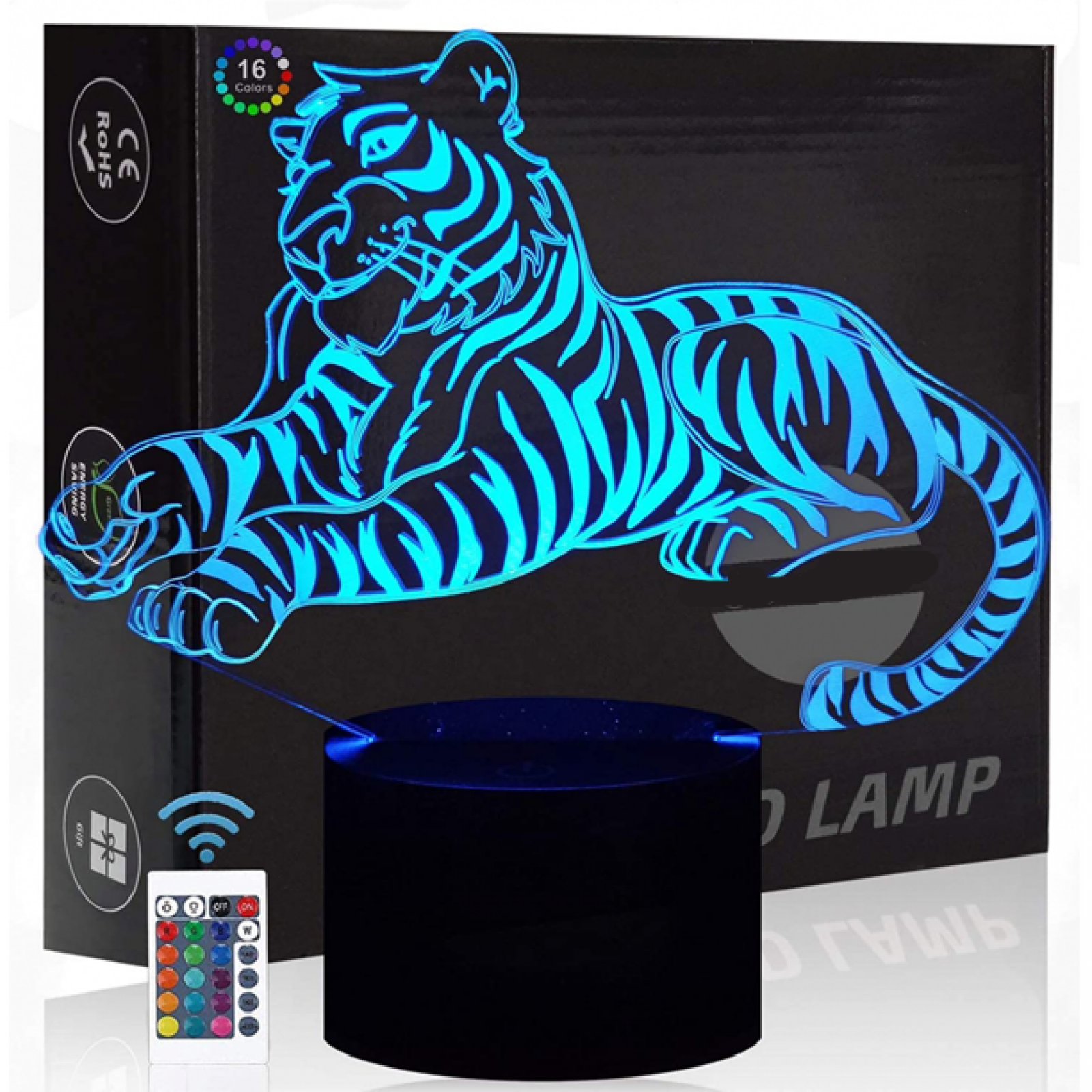 Wekity Tiger 3d Illusion Night Light Toys,16 Colors Change Smart