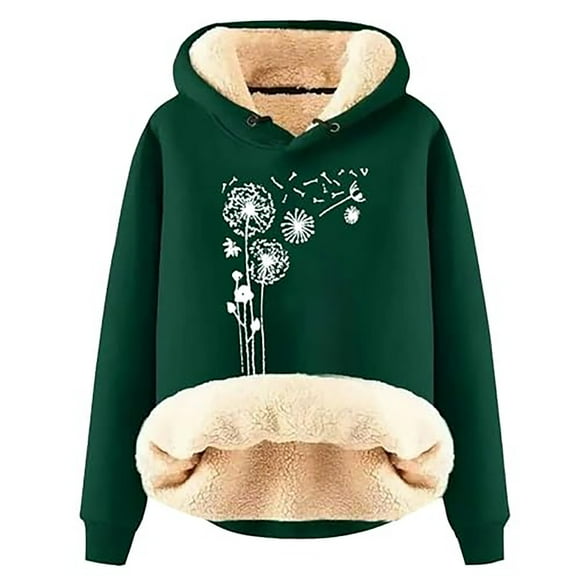 Women's Wool Hoodie Winter Warm Fashion Graphic Thickened Casual Hoodie Womens Pullover Tall Cool Women Hoodies Women Tunic Light Medium Long Sleeve Sweater Top Teen Hoodies Colla Pullover Green M