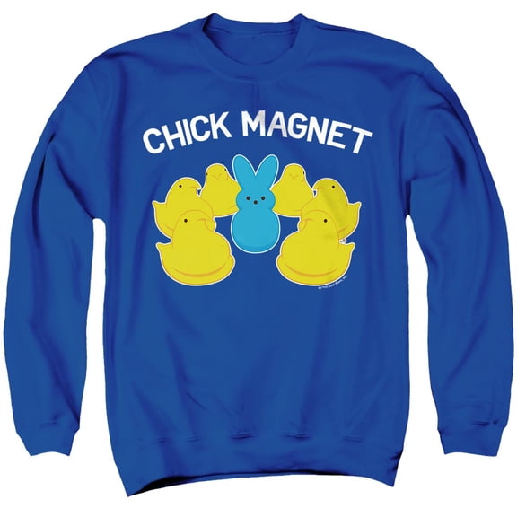 Easter Chick Magnet with Bunny Unisex Adult Crewneck Sweatshirt, Royal, Large