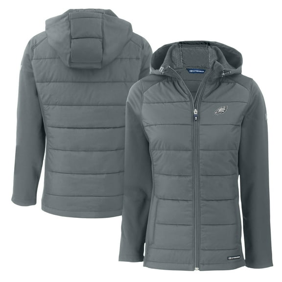 Women's Cutter & Buck Dark Gray Philadelphia Eagles Evoke Hybrid Eco Softshell Recycled Full-Zip Hoodie Jacket