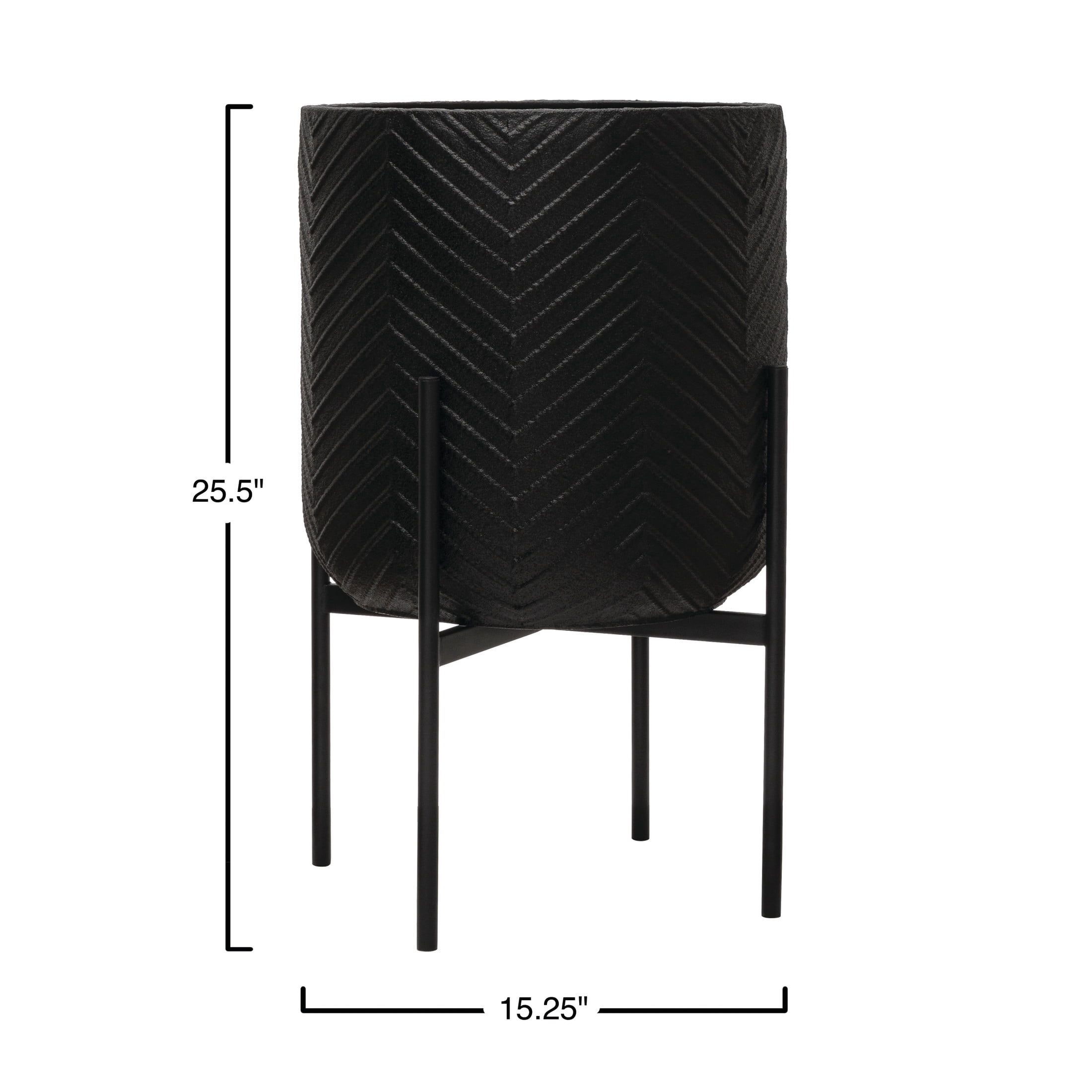 Bloomingville Round Metal Planter with Chevron Pattern on Stand, Black