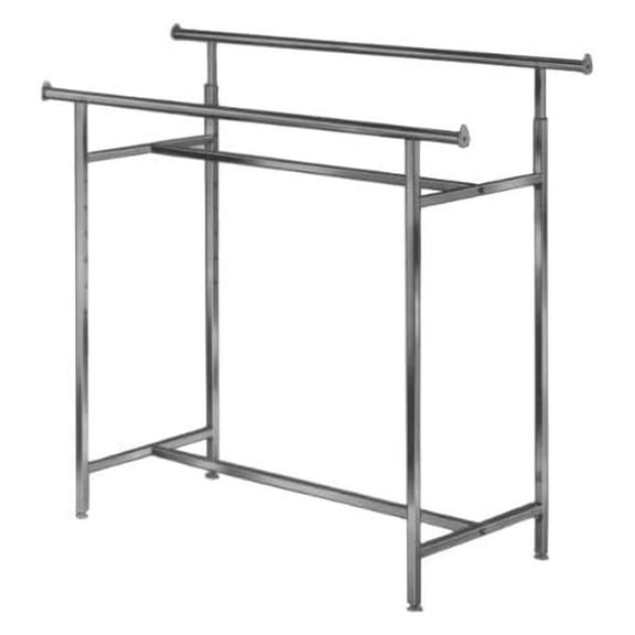 Heavy Duty Clothing Rack, Double Rod Garment Rack - Adjustable Height 60” Long Steel Rack for Closet Organization, Bedroom, Retail - Black Finish