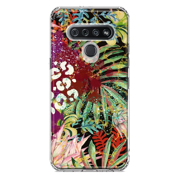 MUNDAZE LG K51 Shockproof Clear Hybrid Protective Phone Case Leopard Tropical Vacation Beach Flowers Cover