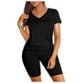thumbnail image 2 of Jiyugala Short for Women Women's Two Piece Outfits for Women Short Sleeve V Neck Biker Shorts Set, 2 of 7