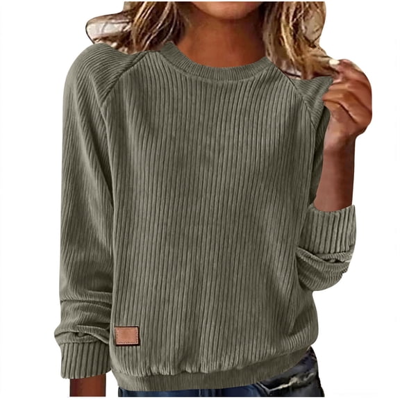 cocolona Womens Corduroy Tops Crew Neck Long Sleeve Pullover Shirts Dressy Casual Blouses Fall Fashion Sweatshirts